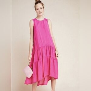 Sleeveless Hot Pink Tiered Maxi Dress